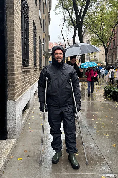 Heather Dominick's husband Stephen with crutches to build resilience