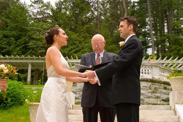 Heather Dominick and husband Stephen on their wedding day