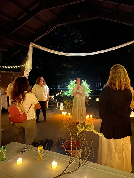 Heather Dominick leading retreat to support members with facing emotional truth.